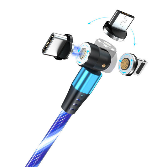 Blue braided magnetic charging cable with swappable USB-C, Lightning, Micro USB tips for phones