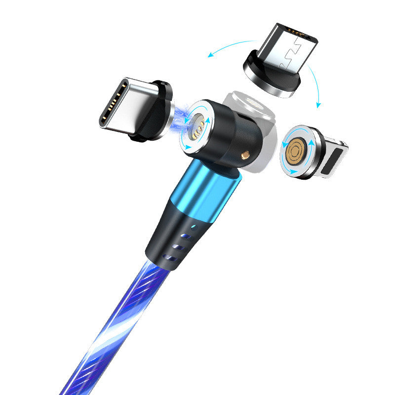 Blue braided magnetic charging cable with swappable USB-C, Lightning, Micro USB tips for phones