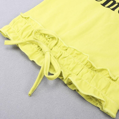 Lime green ruffled top with drawstring waist, stylish fashion apparel