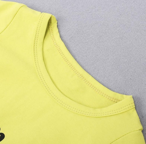 Bright yellow kids t-shirt with soft cotton fabric and neat stitching detail