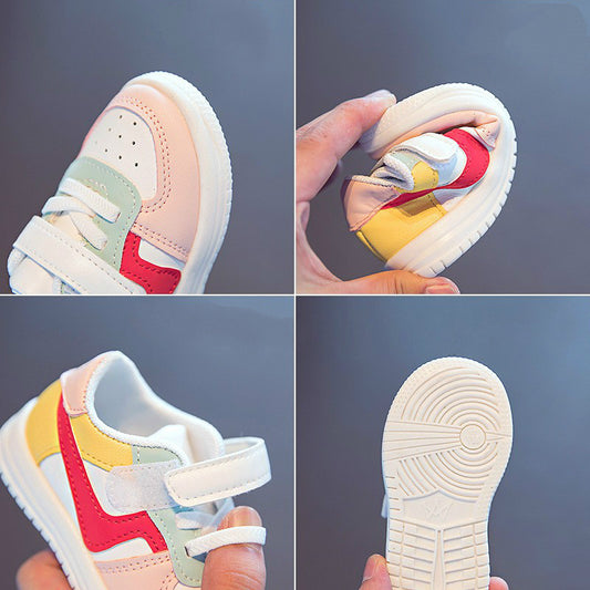 Colorful toddler sneakers with velcro straps, soft sole, and breathable design for kids' comfort