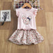 Pink floral kids dress with ruffle sleeves and Mickey Mouse print, perfect for summer fashion
