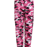 Pink camouflage jogger pants with black and white pattern, stylish casual wear