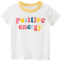 Children's alphabet pattern T-shirt by Ancient Energy featuring cartoon girls and short sleeves, perfect for kids' casual wear.