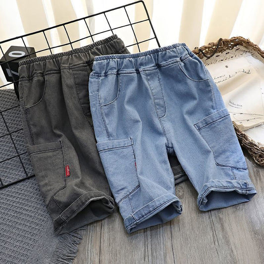 Light blue cotton children's summer pants from Ancient Energy, loose fit, designed for middle school kids.