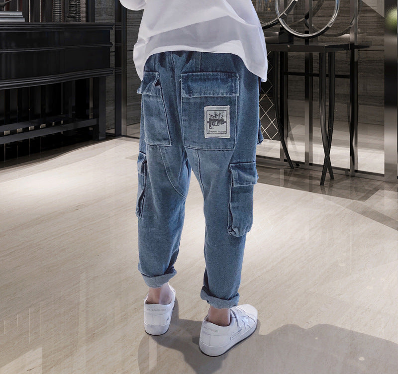Ancient Energy big kids loose harem trousers with fleece padding, overalls style, comfortable and warm for active wear.