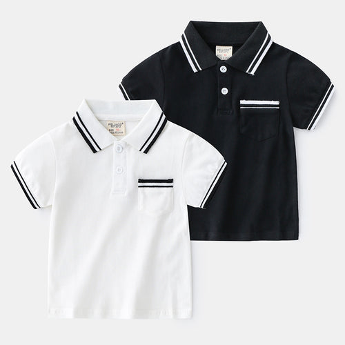 Boy wearing a summer polo shirt by Ancient Energy, featuring a classic design and comfortable fit for warm weather.