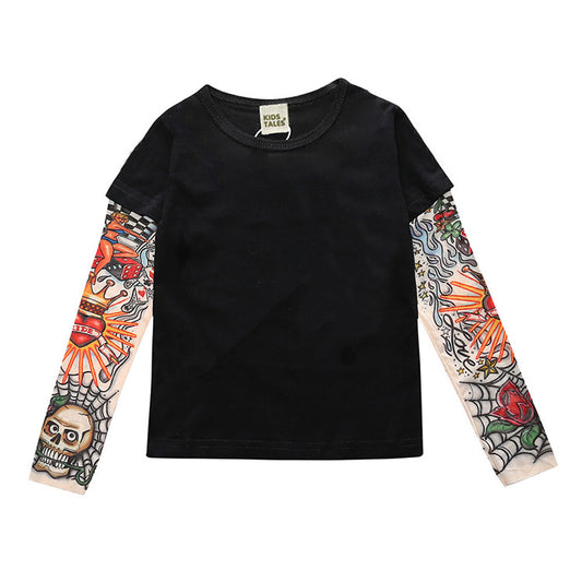 Ancient Energy tattoo boy t-shirt featuring a bold tattoo-inspired graphic design on a casual black tee.