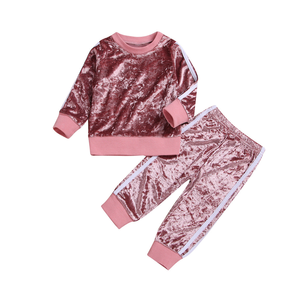 Baby girls' breathable velvet sweatshirt and trousers set by Ancient Energy, with cute O-neck long sleeves and soft, comfortable fabric.