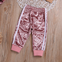 Baby girls' breathable velvet tracksuit set by Ancient Energy with cute O-neck sweatshirt and matching soft trousers.