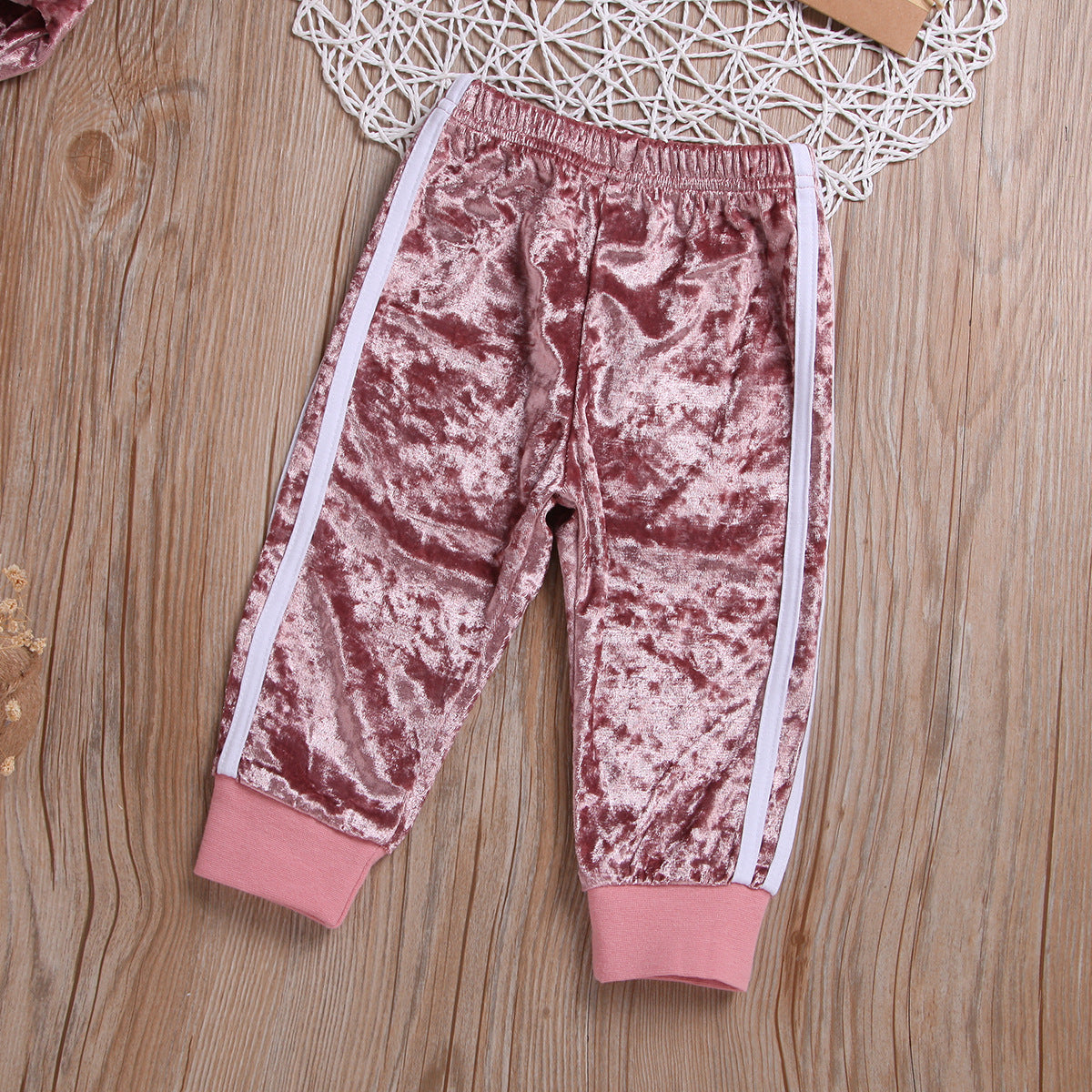 Baby girls' breathable velvet tracksuit set by Ancient Energy with cute O-neck sweatshirt and matching soft trousers.