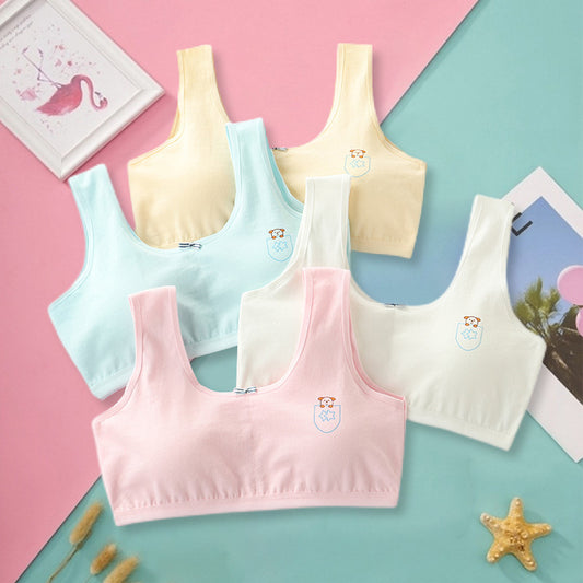 Ancient Energy cotton girl’s junior high school vest and underwear set, featuring a plain white bra and vest for primary students.