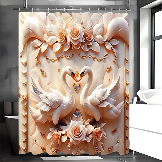 Elegant Swan Embossed Pearl Print Shower Curtain Set - MANDOTOS