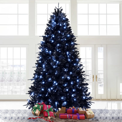 7ft Pre-Lit Black Christmas Tree - The Ultimate Holiday Showstopper - MANDOTOS