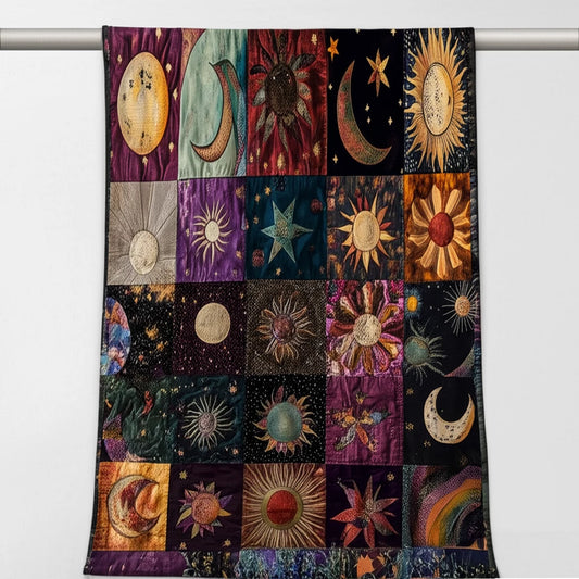 Vintage Celestial Sun and Moon Print Flannel Blanket - MANDOTOS