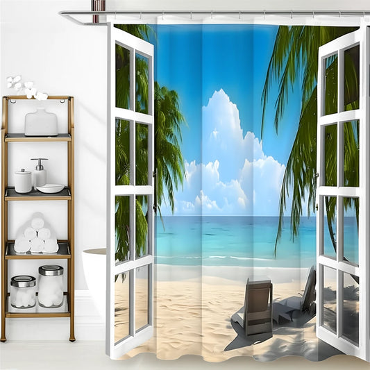 Tropical Oasis Shower Curtain - Transform Your Bathroom into a Coastal Escape - MANDOTOS