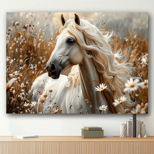 Elegance in Motion: White Horse Canvas Art Set - MANDOTOS