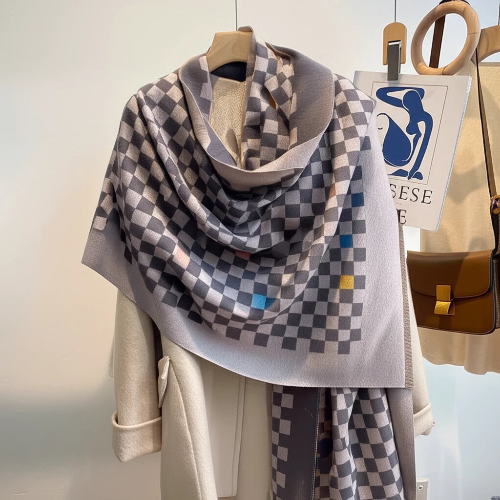 Chic Double-Sided Cashmere Checkered Scarf for Women - MANDOTOS