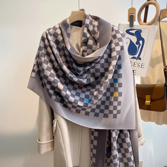 Chic Double-Sided Cashmere Checkered Scarf for Women - MANDOTOS
