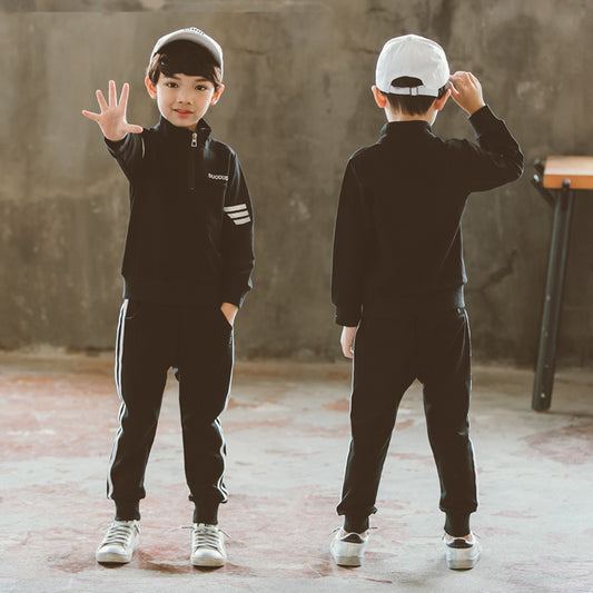Boys' spring leisure sports garment in blue from Ancient Energy, casual school outfit for kids, suitable for outdoor activities.