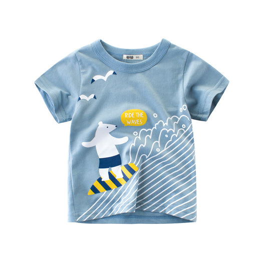 Children's short-sleeved boys' t-shirt by Ancient Energy, baby clothing in vibrant colors, casual and comfortable for boys.