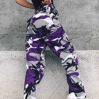 Camouflage workwear denim harem pants by Ancient Energy, casual style with relaxed fit and durable fabric.