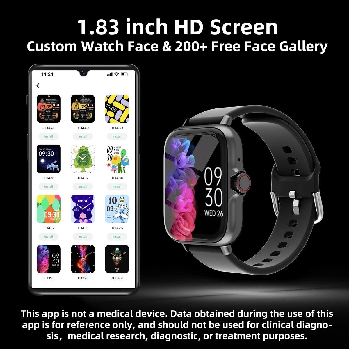1.83'' Waterproof Smart Watch with Message Answer Call Sleep Monitoring Sports Pedometer Information Alerts For iPhone Android - MANDOTOS