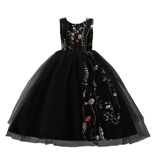 Embroidered kids dress for ages 4 to 15 by Ancient Energy, featuring colorful floral embroidery and a comfortable fit.