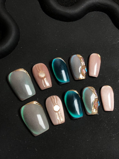 10 PCS Handmade Press-On Nails - Chic & Reusable Designs - MANDOTOS