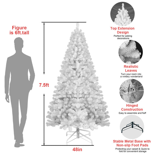 7.5ft Fireproof White Christmas Tree – Eco-Friendly Holiday Elegance! - MANDOTOS