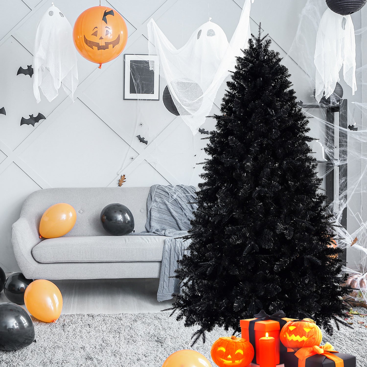 7ft Pre-Lit Black Christmas Tree - The Ultimate Holiday Showstopper - MANDOTOS