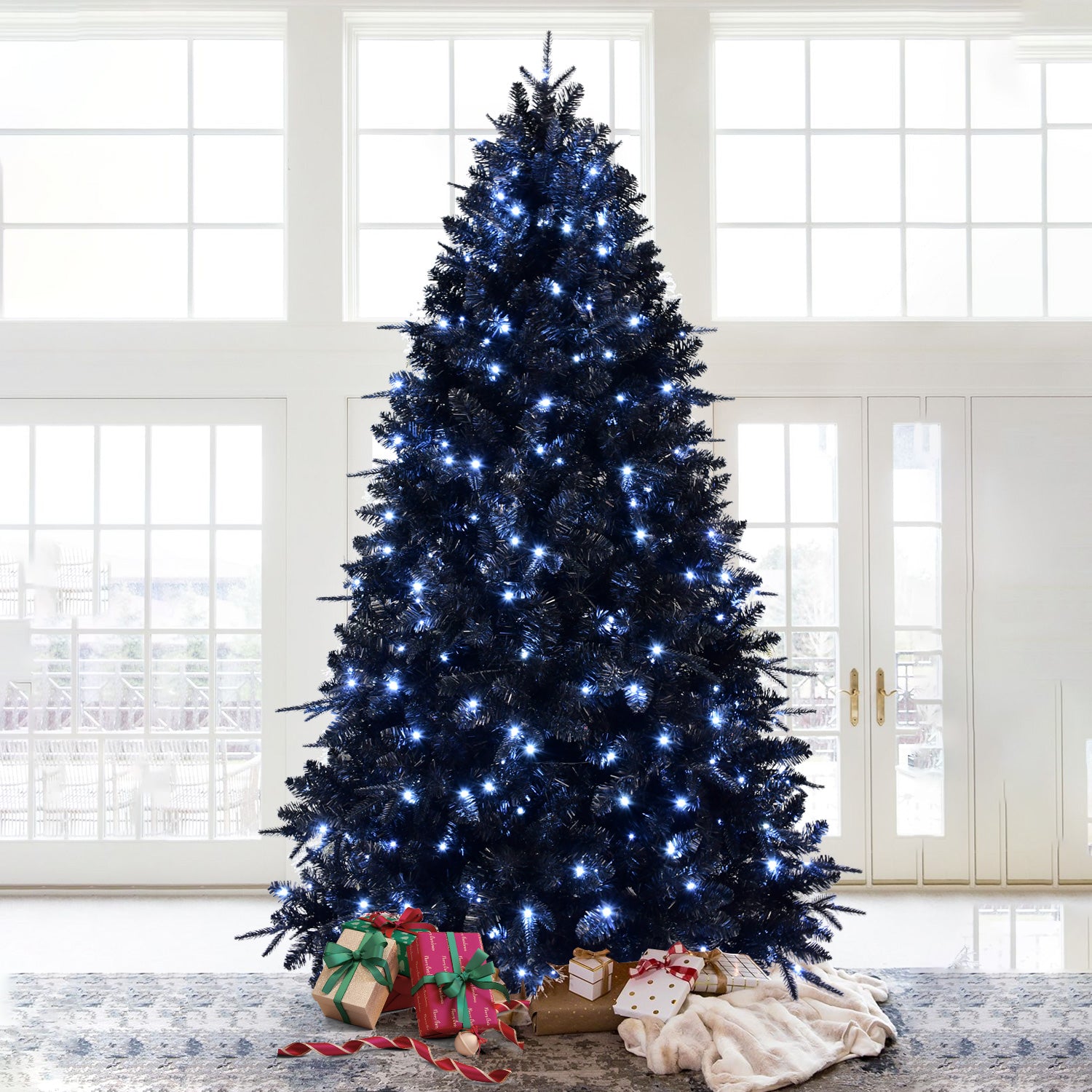 7ft Pre-Lit Black Christmas Tree - The Ultimate Holiday Showstopper - MANDOTOS