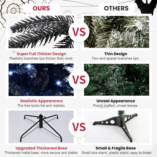 7ft Pre-Lit Black Christmas Tree - The Ultimate Holiday Showstopper - MANDOTOS