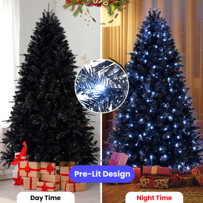 7ft Pre-Lit Black Christmas Tree - The Ultimate Holiday Showstopper - MANDOTOS