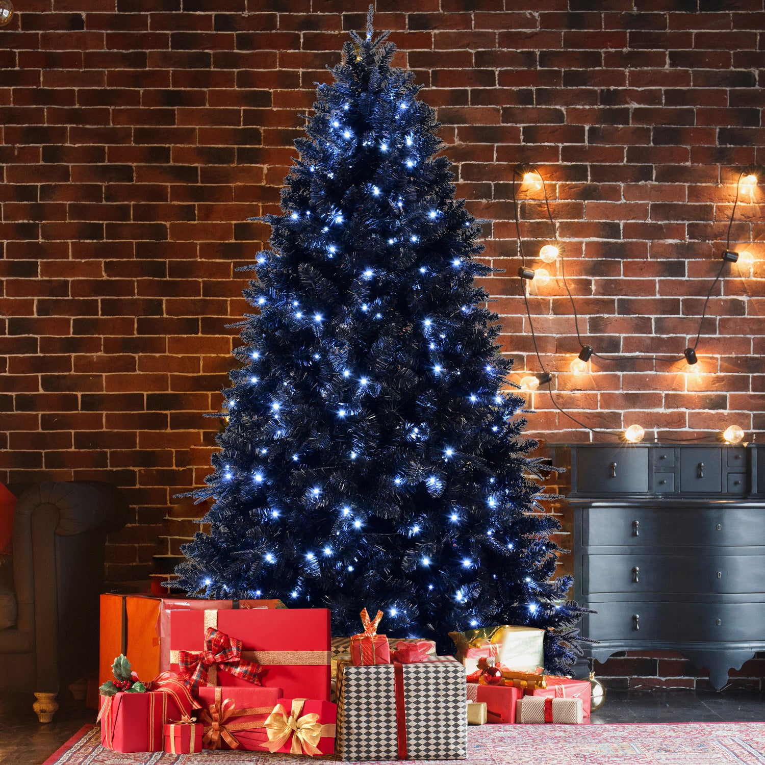 7ft Pre-Lit Black Christmas Tree - The Ultimate Holiday Showstopper - MANDOTOS