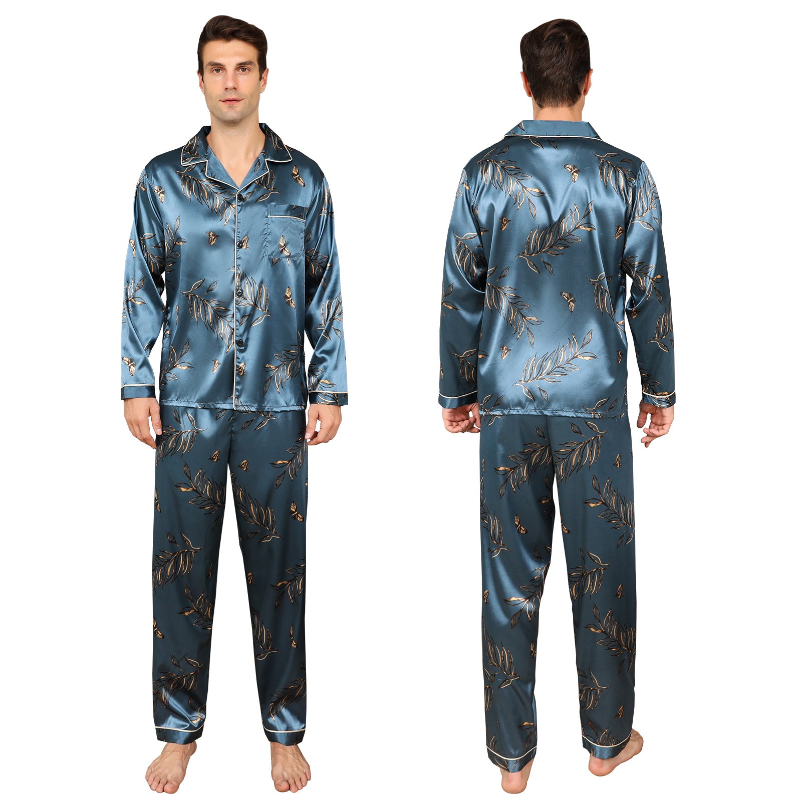 Luxurious Men's Satin Pajama Set - Long Sleeve and Pants - MANDOTOS