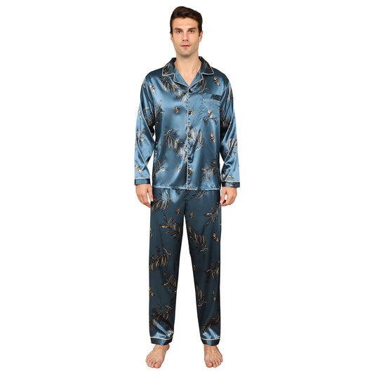 Luxurious Men's Satin Pajama Set - Long Sleeve and Pants - MANDOTOS