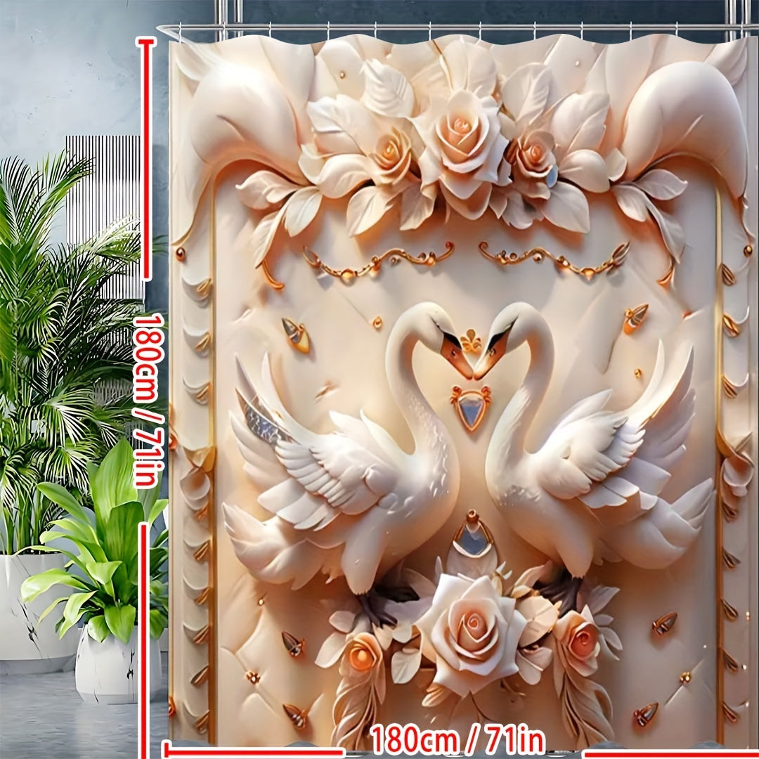 Elegant Swan Embossed Pearl Print Shower Curtain Set - MANDOTOS