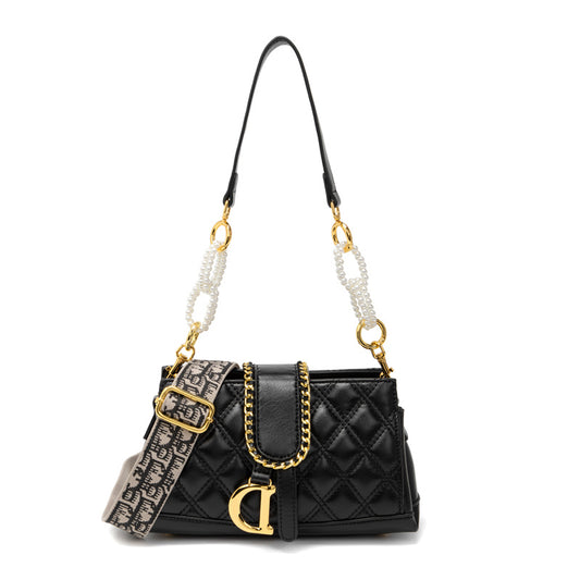 Chic Quilted Crossbody Bag with Pearl Chain - MANDOTOS