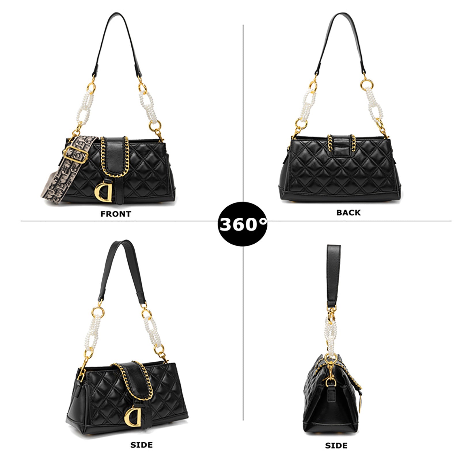 Chic Quilted Crossbody Bag with Pearl Chain - MANDOTOS