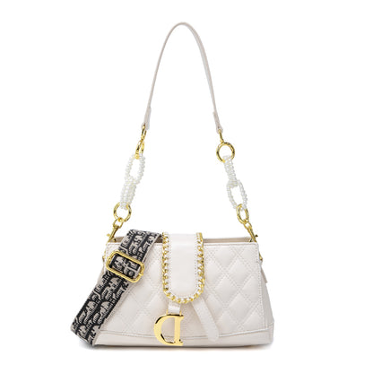 Chic Quilted Crossbody Bag with Pearl Chain - MANDOTOS