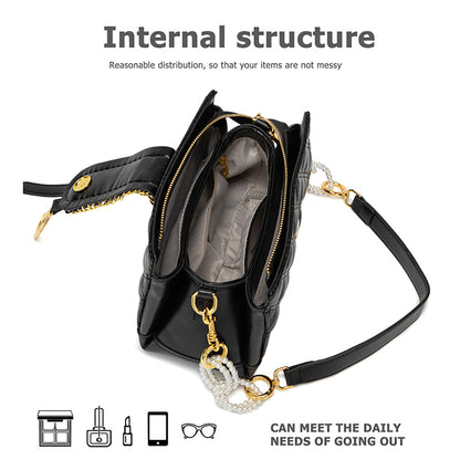 Chic Quilted Crossbody Bag with Pearl Chain - MANDOTOS