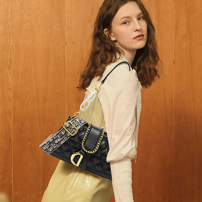 Chic Quilted Crossbody Bag with Pearl Chain - MANDOTOS