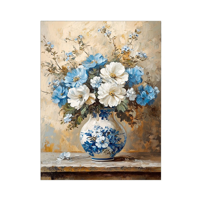 Chic White and Blue Floral Canvas Art Print - MANDOTOS