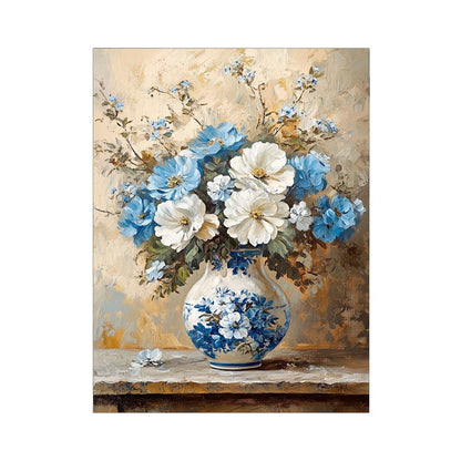 Chic White and Blue Floral Canvas Art Print - MANDOTOS