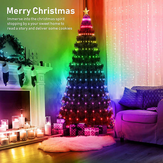 5ft Smart Christmas Tree Lights - 400 LED Multicolor Lights with Remote & App Control - MANDOTOS