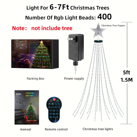 5ft Smart Christmas Tree Lights - 400 LED Multicolor Lights with Remote & App Control - MANDOTOS