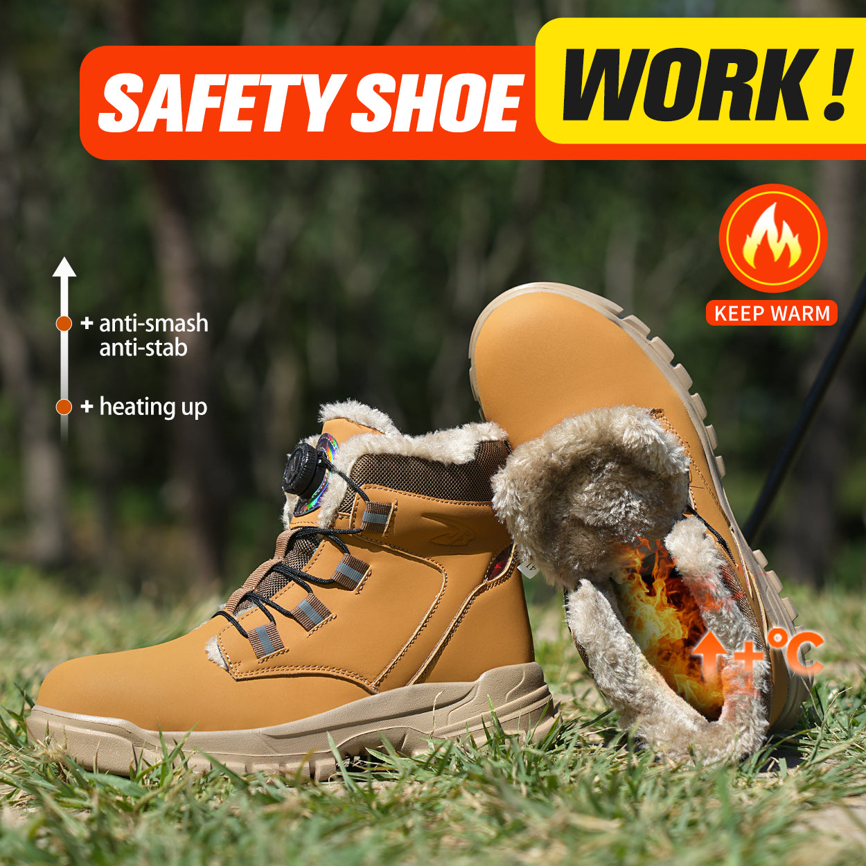 Men's Steel Toe Safety Shoes - Warm & Breathable Work Footwear - MANDOTOS