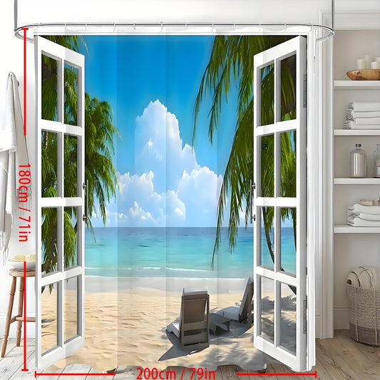 Tropical Oasis Shower Curtain - Transform Your Bathroom into a Coastal Escape - MANDOTOS