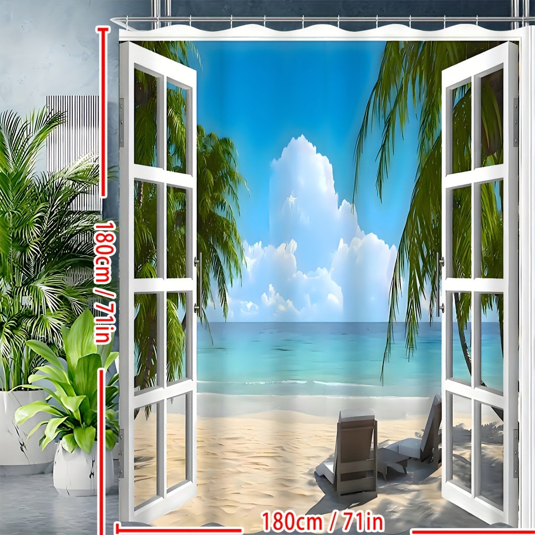 Tropical Oasis Shower Curtain - Transform Your Bathroom into a Coastal Escape - MANDOTOS